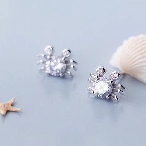 925 Sterling Silver CZ Crab Stud Earrings